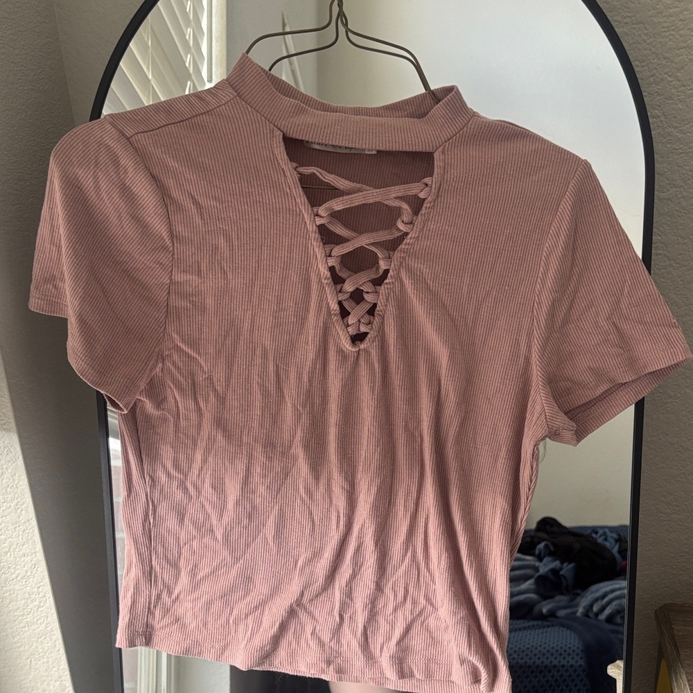 Heart Hips Pink Lace-Up Crop Top